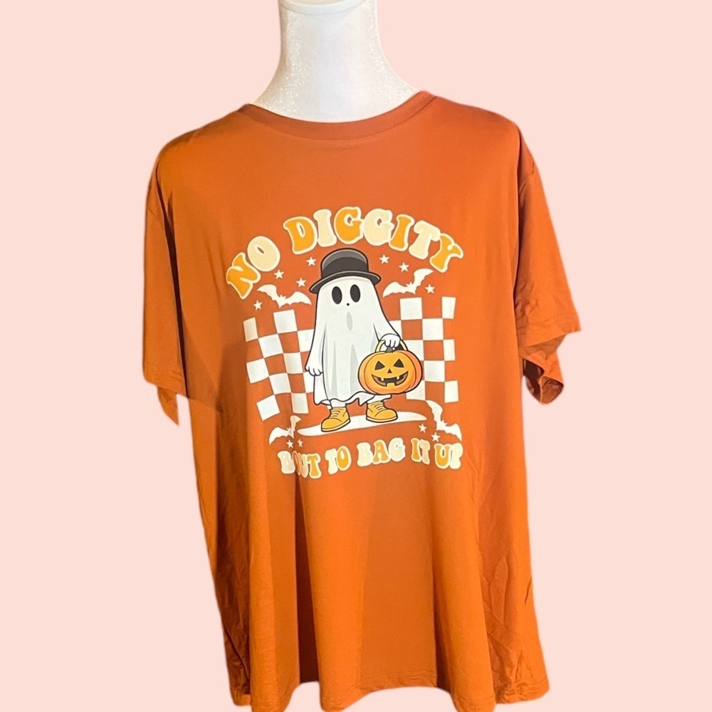 No Diggity Ghost & Pumpkin Graphic Tee plus size womens Perfect for Halloween